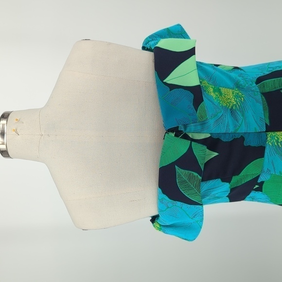 New York & Co Floral Tropical Off Shoulder Dress Blue Green 6 party summer - Picture 5 of 9